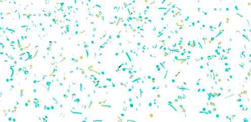 Festive teal and gold confetti falling on white background. Perfect for party invitations, celebrations, and more.