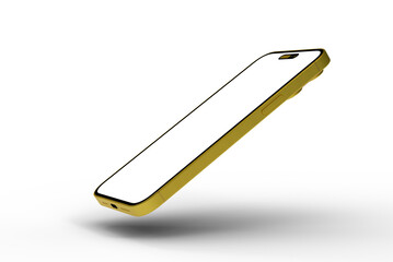 High-quality photo of a golden smartphone with a blank screen, perfect for app presentations or website designs.