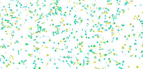 Bright teal, green, and yellow confetti on white. Perfect for party invitations, celebrations, and festive designs.