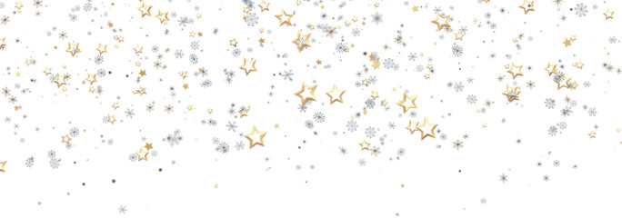 Beautiful holiday background with gold and silver stars and snowflakes. Perfect for Christmas, New Year, and winter desi