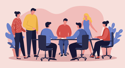 Diverse business team collaborating in a modern office meeting. Discussing strategy, ideas, and projects. Ideal for illustrating teamwork, communication, and corporate development.