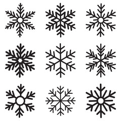 Snowflake different icons. snowflakes icon, snow or snowflake winter symbol set vector art illustration isolated on transparent png Blue snowflake icon set isolated vector illustration.