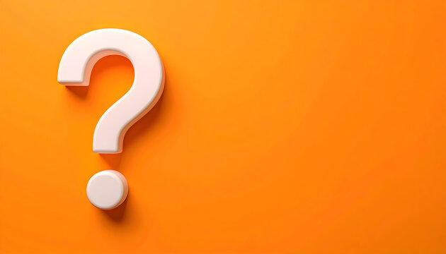 3D white question mark on a vivid orange background, representing curiosity, problem solving, help, or uncertainty.
