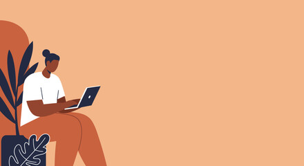 Person working remotely on a laptop in a comfortable, modern setting, ideal for concepts of freelancing, online education, or digital lifestyle.