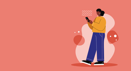 Stylized illustration of a person holding and using a smartphone, engaged in digital communication, social media, or online tasks, representing modern connectivity.