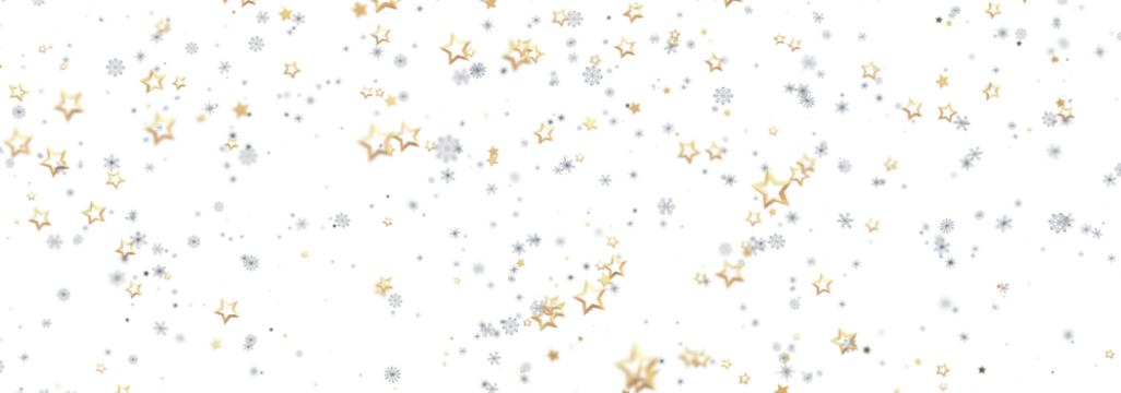 Festive background with gold and silver stars and snowflakes. Perfect for holidays.