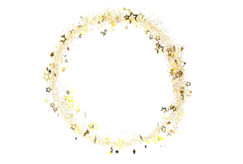 Sparkling gold stars and glitter create a festive circular frame, perfect for celebratory designs, invitations, or backgrounds. Add your text!