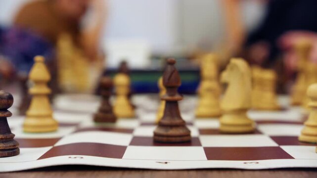 Close-up of chess pieces during a game