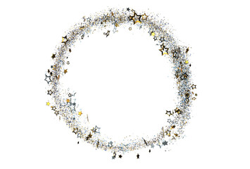 Sparkling gold and silver stars circle frame. Perfect for holidays, celebrations, and festive designs. Add your text or logo!