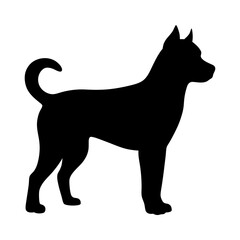 Dog silhouette vector art illustration of a standing dog breed pet animal with curly tail design