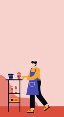 Stylized illustration of a barista serving hot coffee, showcasing daily cafe operations and hospitality. Ideal for beverage industry, service, or lifestyle.
