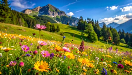 Obraz premium Tranquil backyard sanctuary bathed in the warm, golden light of a summer sunrise, with vibrant flowers and a lush green lawn