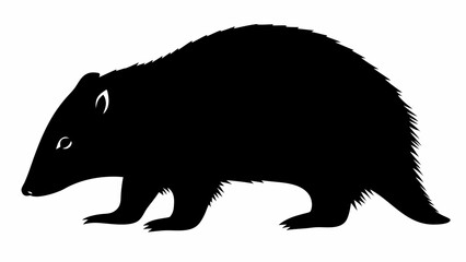 Silhouette of a badger with short legs and a long body standing on a white background in a simple design © Sidra