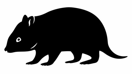 Silhouette of a black quokka like animal with a short tail and small ears on a white background image