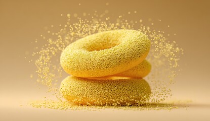 Two stacked, yellow donuts with a particle effect