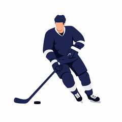 Fototapeta premium Dynamic hockey player in action skating with puck on ice rink