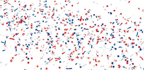 Festive confetti background with red, white, and blue colors. Perfect for celebrations, holidays, and parties.