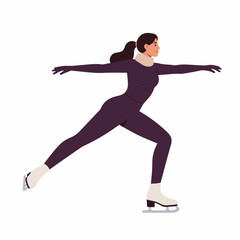 Elegant figure skater gracefully glides across ice with arms outstretched