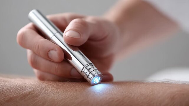 Dermatologist examining skin with dermatoscope