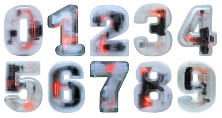 Creative display of translucent numbers with a digital and modern aesthetic