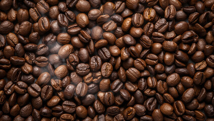 Obraz premium Rich brown roasted coffee beans dark close up