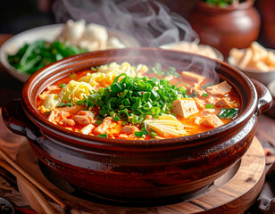 熱々のキムチ豆腐の鍋料理