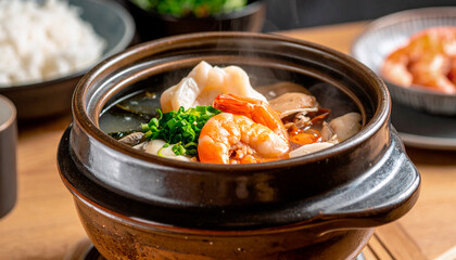 冬の食卓, シーフード鍋料理のアップ