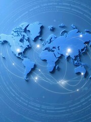 Exploring global connectivity through a digital world map virtual environment infographic style technology concept