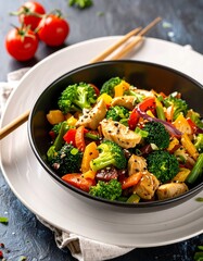 Colorful chicken stir-fry