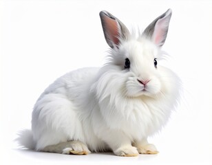 Obraz premium Cute Fluffy White Rabbit Isolated on White