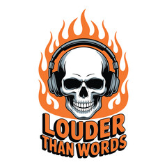 Fototapeta premium Fiery skull wearing headphones, 