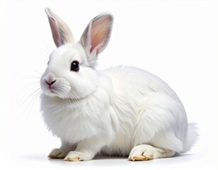 Obraz premium Adorable White Fluffy Rabbit on Pure White Background