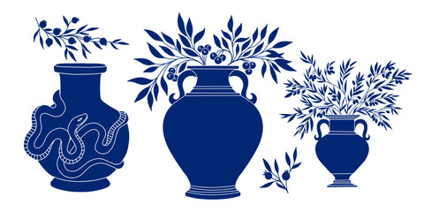 set of illustrations of ancient greece culture, vector