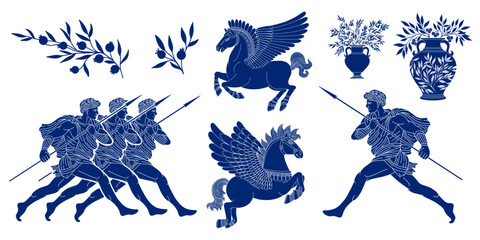 set of illustrations of ancient greece culture, vector