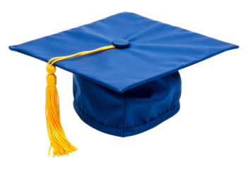 Blue Graduation Cap with Gold Tassel, Transparent Background, 3D Realism Design Element