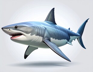 Fototapeta premium Powerful Great White Shark Isolated on White Background