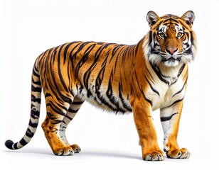 Obraz premium Majestic Bengal Tiger Standing White Background