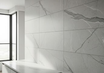Obraz premium Gray marble wall with veins, modern bathroom interior, for design or architecture mockup, Isolated on transparent background, png