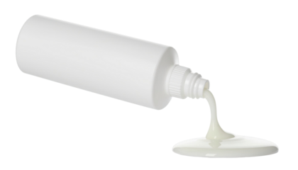 Glue bottle spilled adhesive liquid sticky crafting tool stationery container repair equipment isolated on white background