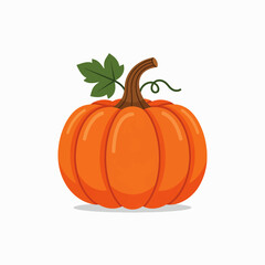 Autumn Harvest Orange Pumpkin with Green Leaf and Stem