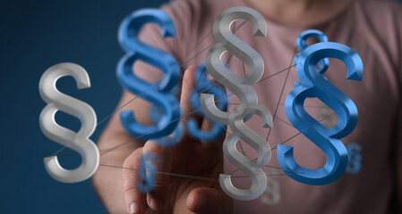 Abstract image of interconnected paragraph symbols representing legal concepts, law, justice, and...