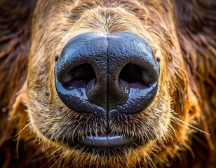 Extreme Close-up Brown Bear Wet Nose Detail