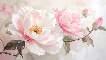 Delicate Pink Peonies Soft Pastel