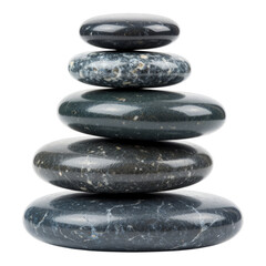 Glossy Black Marble Stones Stacked on Transparent Background, Minimalist Design Element