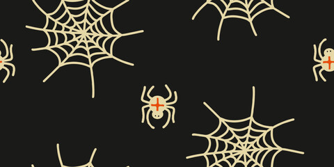 Spooky Spiderwebs and Spiders Illustration Pattern