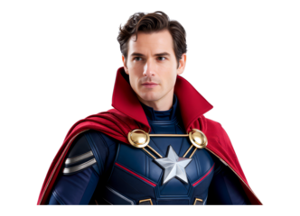 Glossy Crimson Cape with Star Emblem on Transparent Background, 3D Realism Design Element