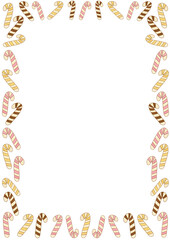 Striped candy canes decorative frame for birthday card and invitation design. Rectangular sweet border in kid's style.