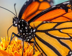 Monarch Butterfly Macro Close-up on Orange Flower
