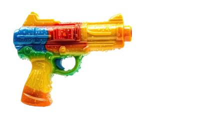 Toy water gun colorful plastic squirt blaster summer outdoor play kids fun activity isolated on white background