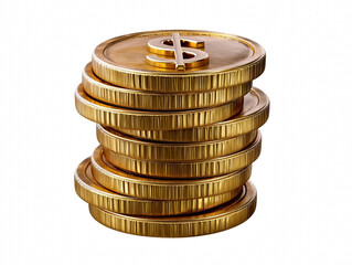 Neat stack of gold coins with a dollar sign on a blurred background emphasizing wealth, finance, and investment concepts in a depth of field isolate on transparent background PNG